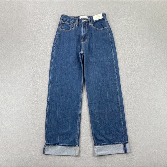Abercrombie & Fitch High Rise Loose Jeans Women 26 Short Blue Dark Wash Cuff Hem - Picture 4 of 16